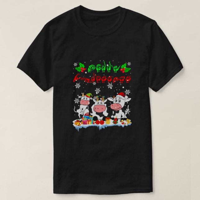 Merry Christmas Cute Cow Farmer ASL Sign Language  T-Shirt (Design Front)