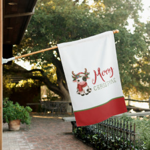 Merry Christmas cute cow House Flag
