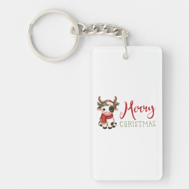Merry Christmas cute cow  Keychain (Front)