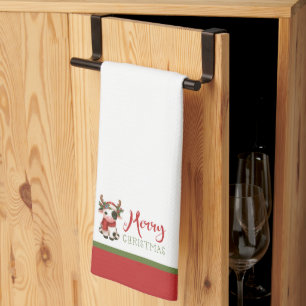 Merry Christmas cute cow Kitchen Towel