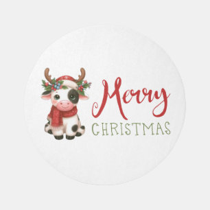 Merry Christmas cute cow Outdoor Rug