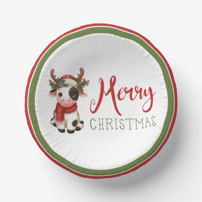 Merry Christmas cute cow  Paper Bowls (Front)
