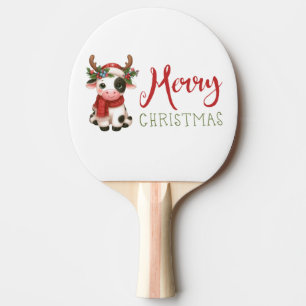 Merry Christmas cute cow Ping Pong Paddle