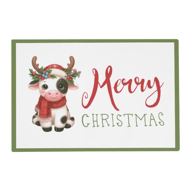 Merry Christmas cute cow  Placemat (Front)