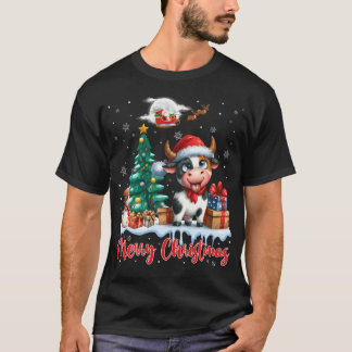 Merry Christmas Cute Cow Santa Hat Cow Lovers Chri T-Shirt