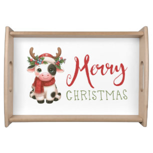 Merry Christmas cute cow  Serving Tray