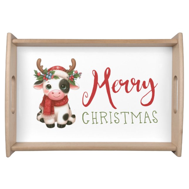 Merry Christmas cute cow  Serving Tray (Front)