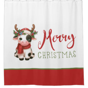Merry Christmas cute cow Shower Curtain