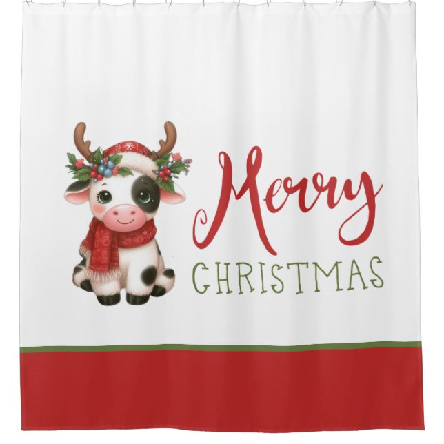 Merry Christmas cute cow  Shower Curtain (Front)