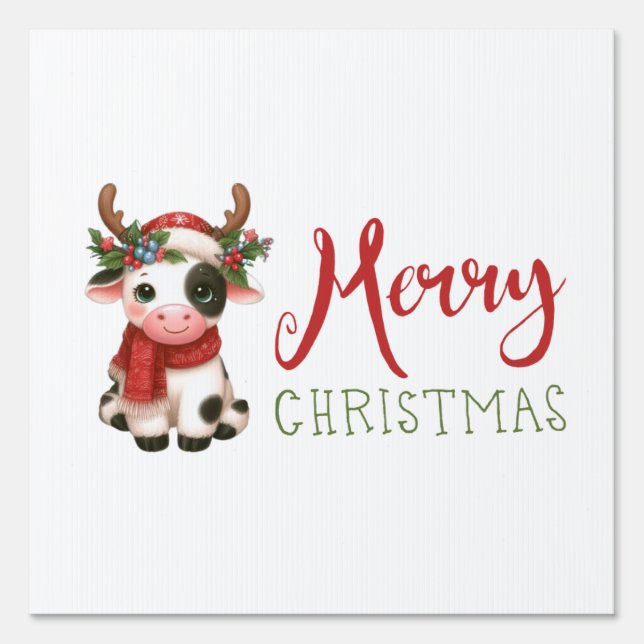 Merry Christmas cute cow  Sign (Front)