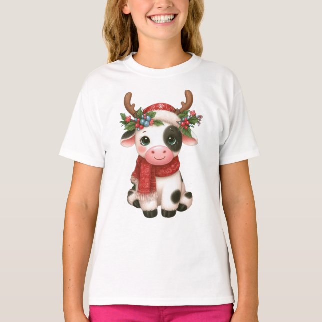 Merry Christmas cute cow  T-Shirt (Front)