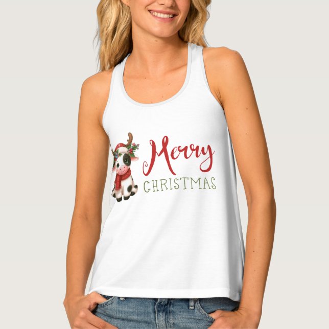 Merry Christmas cute cow  Tank Top (Front)