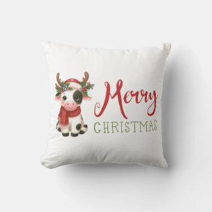 Merry Christmas cute cow Throw Pillow