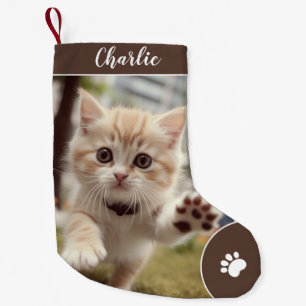 Merry Christmas Cute Custom Pet Name, Photo Brown Small Christmas Stocking