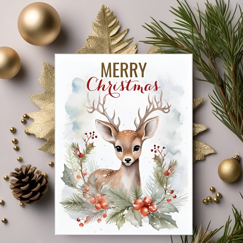 Merry Christmas Cute Dear Deer Winter Funny Postcard