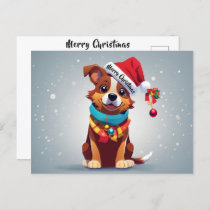 Merry Christmas Cute Decorated Puppy Santa Hat  Postcard