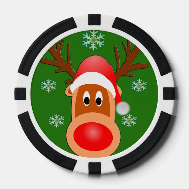 Merry Christmas Cute Deer Clay Poker Chips, Black Chips (Front)