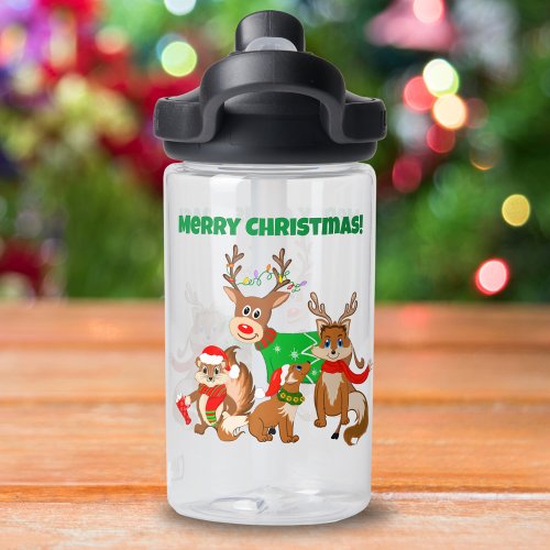 Merry Christmas Cute Deer Foxes  Chipmunk   Water Bottle