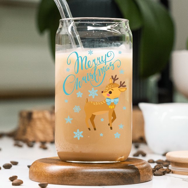 Merry Christmas Cute Deer Snowflakes Holidays Can Glass (Creator Uploaded)