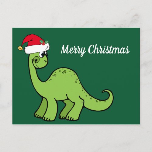 Merry Christmas Cute Dinosaur Custom Green Holiday Postcard