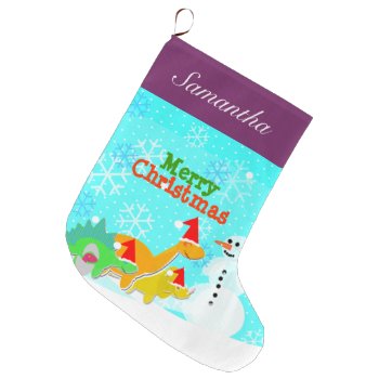 Merry Christmas Cute Dinosaurs Holiday Large Christmas Stocking by dinoshop at Zazzle