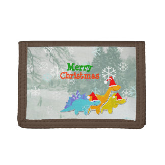 Merry Christmas Cute Dinosaurs Tri-fold Wallet