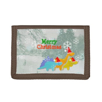 Merry Christmas Cute Dinosaurs Trifold Wallet by dinoshop at Zazzle