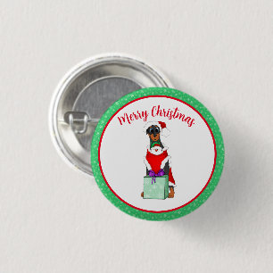 Merry Christmas Cute Doberman In Santa Outfit Button