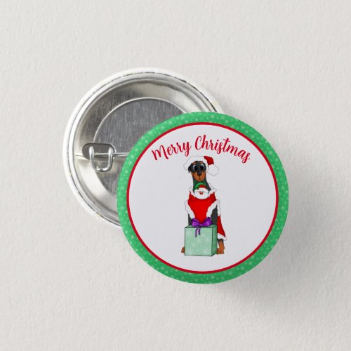 Merry Christmas Cute Doberman In Santa Outfit  Button