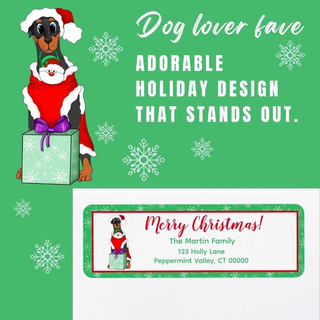 Merry Christmas Cute Doberman In Santa Outfit Label (Creator Uploaded)