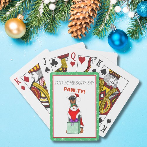 Merry Christmas Cute Doberman In Santa Outfit Poker Cards
