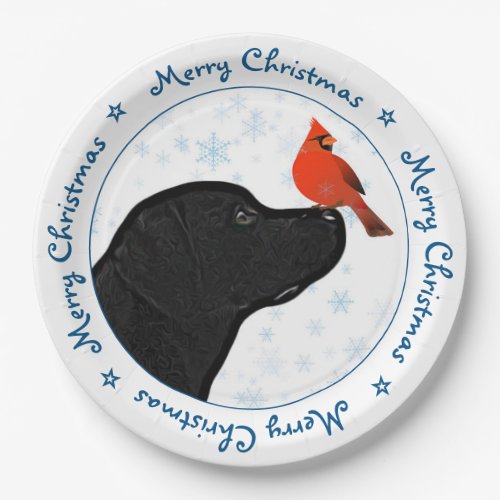 Merry Christmas Cute Dog Black Labrador Paper Plates