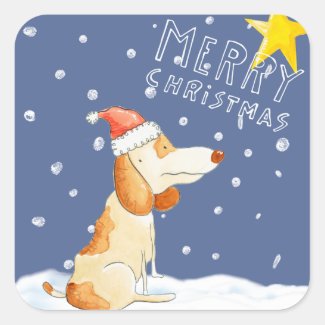 Merry Christmas - Cute dog Square Sticker