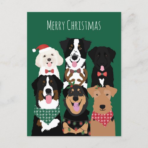 Merry Christmas Cute Dogs  Postcard
