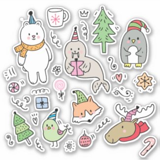 Merry Christmas | Cute Doodle Holiday Party Sticker