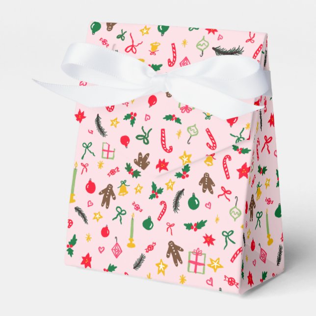 Merry Christmas Cute Doodle Whimsical Pattern  Favor Boxes (Front Side)
