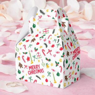 Merry Christmas Cute Doodle Whimsical Pattern  Favor Boxes