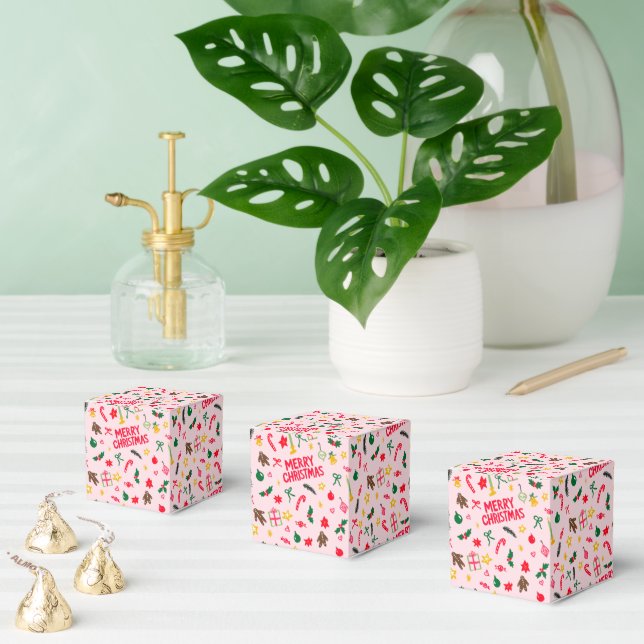 Merry Christmas Cute Doodle Whimsical Pattern  Favor Boxes (Multiple)