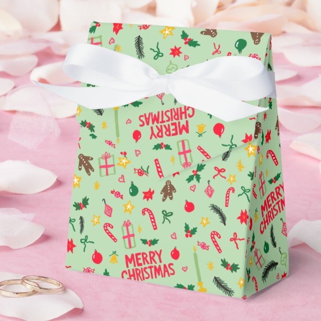 Merry Christmas Cute Doodle Whimsical Pattern  Favor Boxes (Wedding)