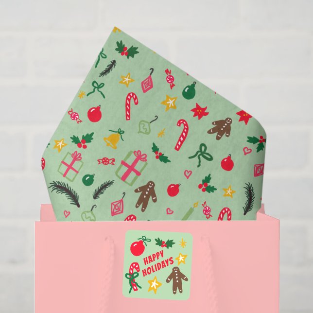 Merry Christmas Cute Doodle Whimsical Pattern  Tissue Paper (Merry Christmas Cute Doodle Whimsical Pattern Tissue Paper
)