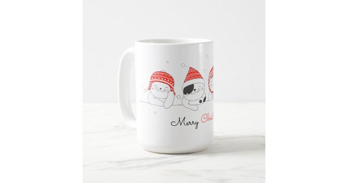 Merry Christmas Cute Draw Cats Coffee Mug | Zazzle