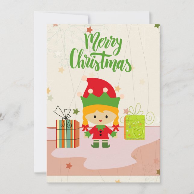 Merry Christmas Cute Elf Gifts Holiday Card (Front)