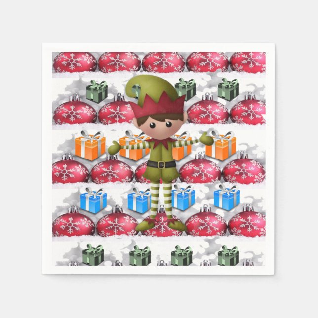 Merry Christmas Cute Elf Paper Napkins (Front)