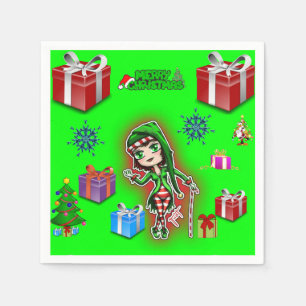 Merry Christmas Cute Elf Paper Napkins