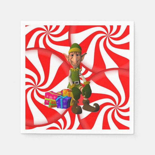 Merry Christmas Cute Elf Paper Napkins (Front)