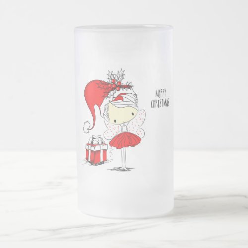 Merry Christmas Cute Fairy  Frosted Glass Beer Mug