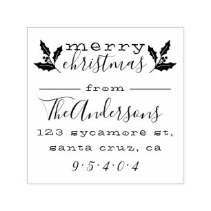 Merry Christmas Cute Family Name Return Address Self-inking Stamp