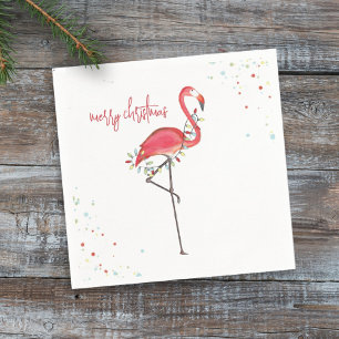 Merry Christmas Cute Festive Flamingo String Light Napkins