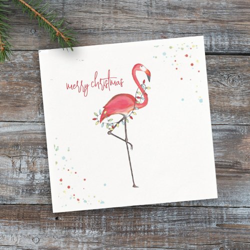 Merry Christmas Cute Festive Flamingo String Light Napkins