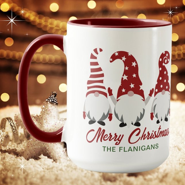 Merry Christmas Cute Festive Gnomes Personalized  Mug (Available in multiple mug types. Personalize with your name or leave blank. Merry Christmas!
)